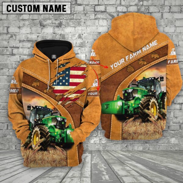 Personalized Name 3D Tractor Flag Hoodie, Farm Hoodie, Farmher Shirt