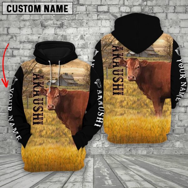 Personalized Name Akaushi Cattle On The Farm All Over Printed 3D Hoodie, Farm Hoodie, Farmher Shirt