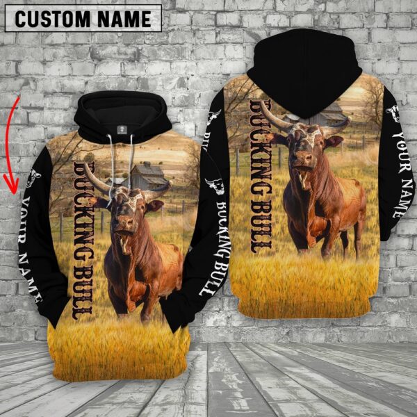 Personalized Name American Bucking Bull On The Farm All Over Printed 3D Hoodie, Farm Hoodie, Farmher Shirt