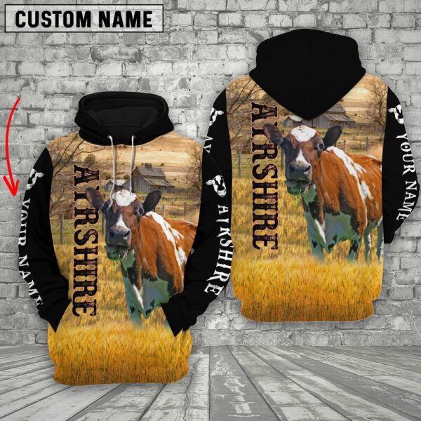 Personalized Name Ayrshire Cattle 3D Hoodie, Farm Hoodie, Farmher Shirt