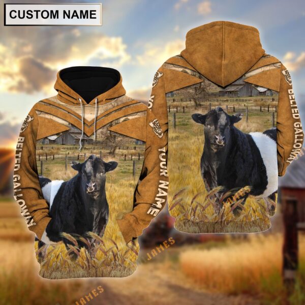 Personalized Name Belted Galloway Brown Pattern 3D Hoodie, Farm Hoodie, Farmher Shirt