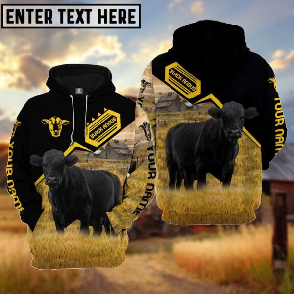 Personalized Name Black Angus Black Yellow Pattern 3D Hoodie, Farm Hoodie, Farmher Shirt