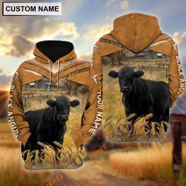 Personalized Name Black Angus Brown Pattern 3D Hoodie, Farm Hoodie, Farmher Shirt