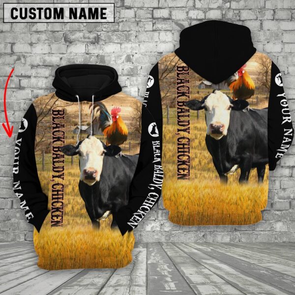 Personalized Name Black Baldy and Chicken Cattle On The Farm All Over Printed 3D Hoodie, Farm Hoodie, Farmher Shirt