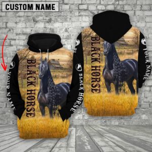 Personalized Name Black Horse 3D Hoodie,…