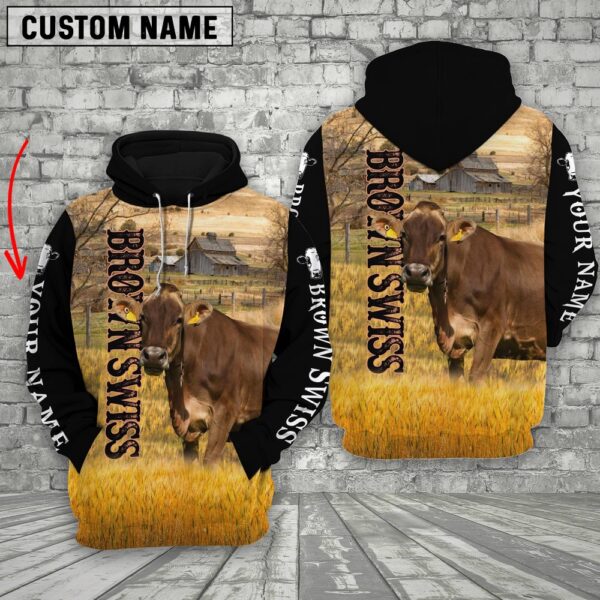 Personalized Name Brown Swiss Cattle On The Farm 3D Shirt, Farm Hoodie, Farmher Shirt
