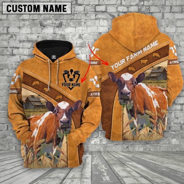 Personalized Name Farm Ayrshire Cattle 3D Hoodie, Farm Hoodie, Farmher Shirt