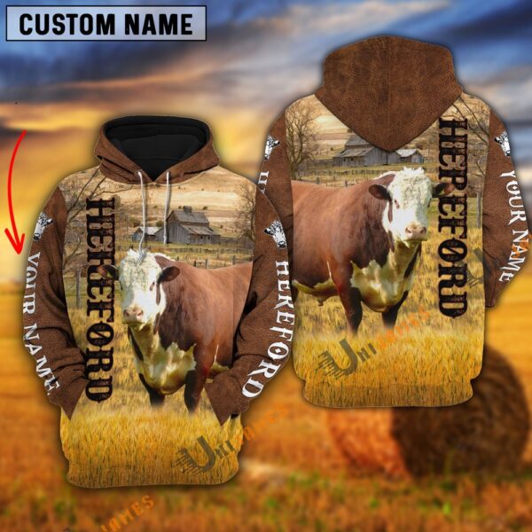 Personalized Name Farm Hereford Cattle Brown Hoodie, Farm Hoodie, Farmher Shirt