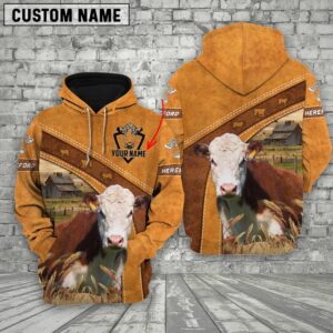 Personalized Name Farm Hereford Cattle Hoodie,…