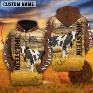 Personalized Name Farm Holstein Brown Hoodie,…