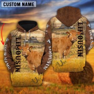 Personalized Name Farm Limousin Brown Hoodie,…