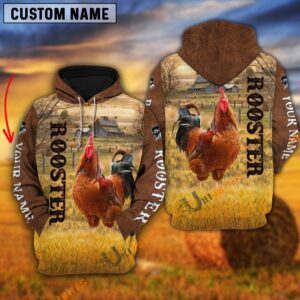 Personalized Name Farm Rooster Brown Hoodie,…