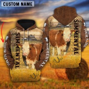 Personalized Name Farm Simmental Brown Hoodie,…