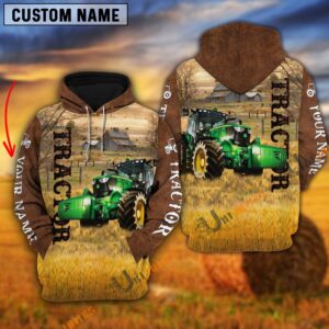 Personalized Name Farm Tractor Brown Hoodie,…