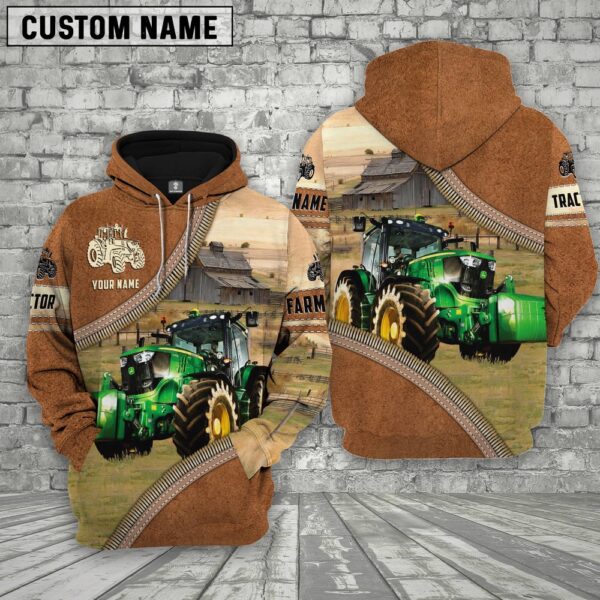 Personalized Name Farm Tractor Light Brown Hoodie, Farm Hoodie, Farmher Shirt