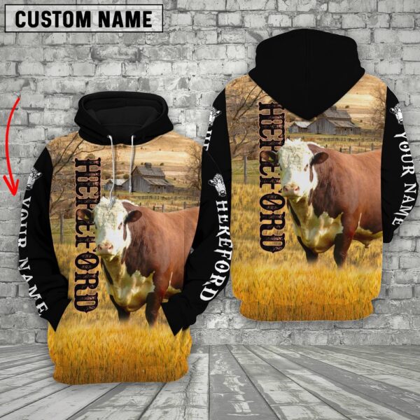 Personalized Name Hereford Cattle On The Farm 3D Shirt, Farm Hoodie, Farmher Shirt