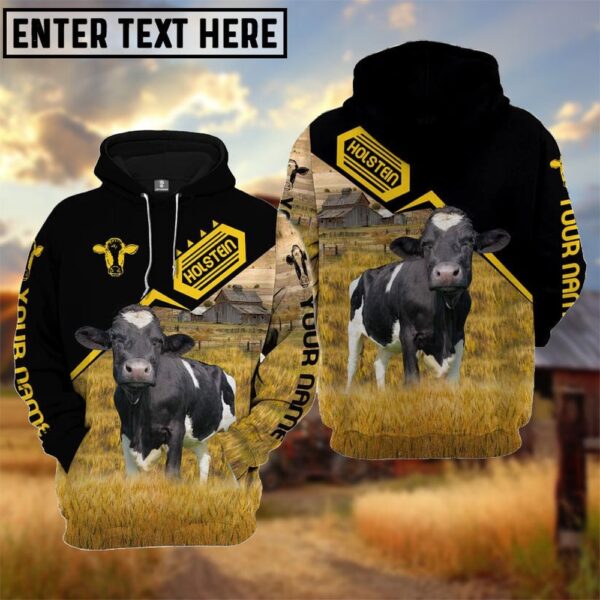 Personalized Name Holstein Black Yellow Pattern 3D Hoodie, Farm Hoodie, Farmher Shirt