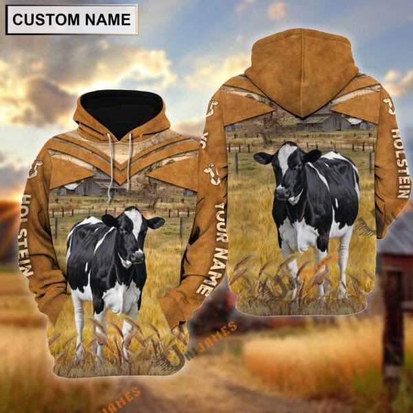 Personalized Name Holstein Brown Pattern 3D Hoodie, Farm Hoodie, Farmher Shirt