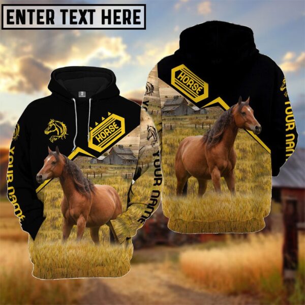 Personalized Name Horse Black Yellow Pattern 3D Hoodie, Farm Hoodie, Farmher Shirt