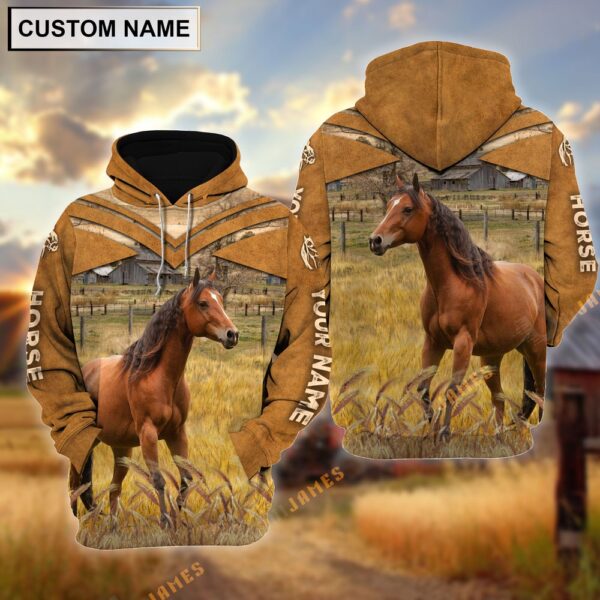 Personalized Name Horse Brown Pattern 3D Hoodie, Farm Hoodie, Farmher Shirt