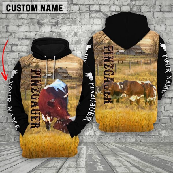 Personalized Name Pinzgauers Cattle On The Farm All Over Printed 3D Hoodie, Farm Hoodie, Farmher Shirt