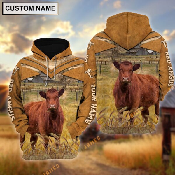 Personalized Name Red Angus Brown Pattern 3D Hoodie, Farm Hoodie, Farmher Shirt