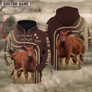 Personalized Name Red Angus Cattle Hoodie…