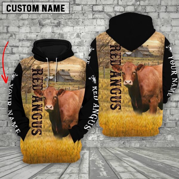 Personalized Name Red Angus Cattle On The Farm 3D Shirt, Farm Hoodie, Farmher Shirt