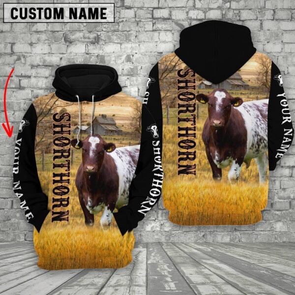 Personalized Name Shorthorn Cattle On The Farm All Over Printed 3D Hoodie, Farm Hoodie, Farmher Shirt