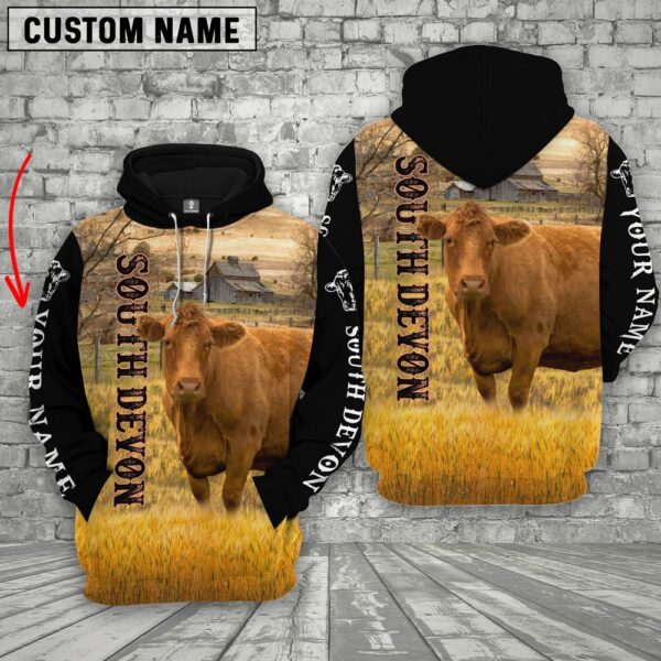 Personalized Name South Devon Cattle On The Farm All Over Printed 3D Hoodie, Farm Hoodie, Farmher Shirt