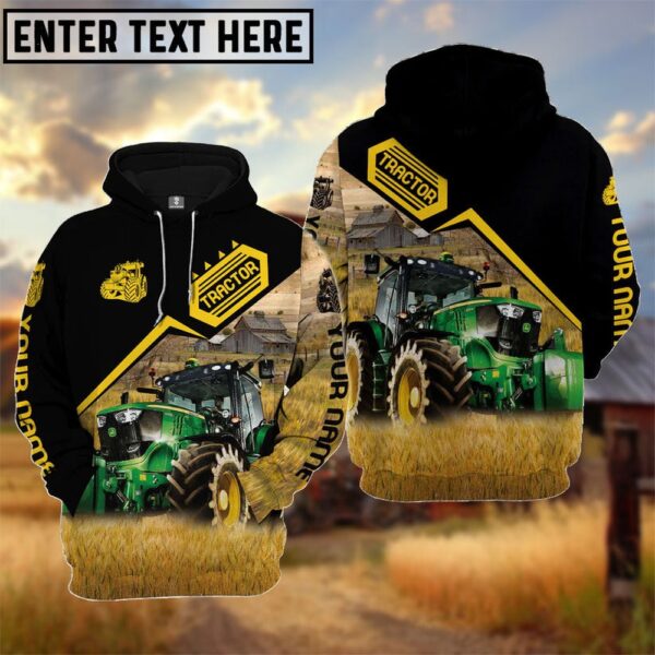 Personalized Name Tractor Black Yellow Pattern 3D Hoodie, Farm Hoodie, Farmher Shirt