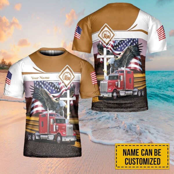 Personalized Name Trucker Jesus Eagle Wings 3D T Shirt, Christian T Shirt, Jesus Tshirt Designs, Jesus Christ Shirt