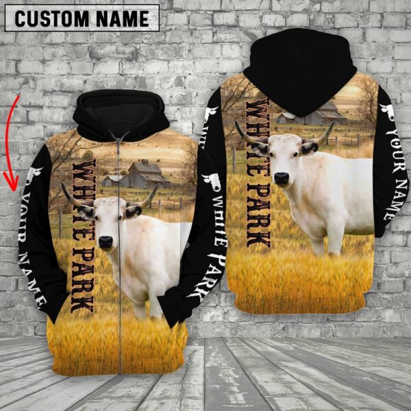 Personalized Name White Park Cattle On The Farm All Over Printed 3D Hoodie, Farm Hoodie, Farmher Shirt
