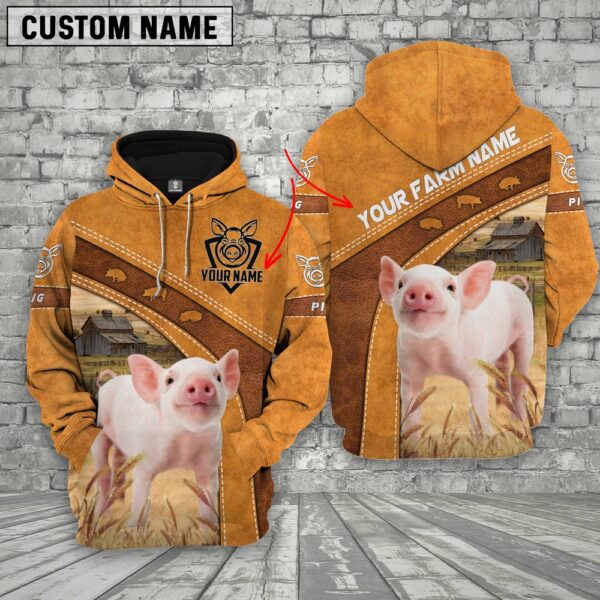 Pig 3D Customized Name, Farm Name Hoodie, Farm Hoodie, Farmher Shirt