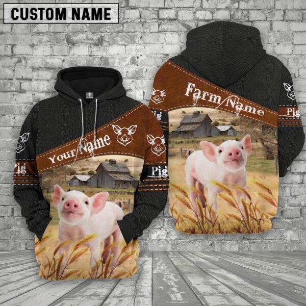 Pig On Farm Custom Name Printed 3D Black Hoodie, Farm Hoodie, Farmher Shirt
