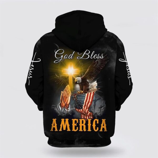 Praying Hand Eagle US Flag Christ Cross God Bless America 3D Hoodie, Christian Hoodie, Bible Hoodies, Scripture Hoodies