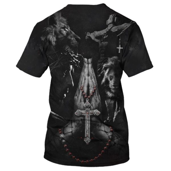 Praying Hands Jesus Lion 3D T Shirt, Christian T Shirt, Jesus Tshirt Designs, Jesus Christ Shirt