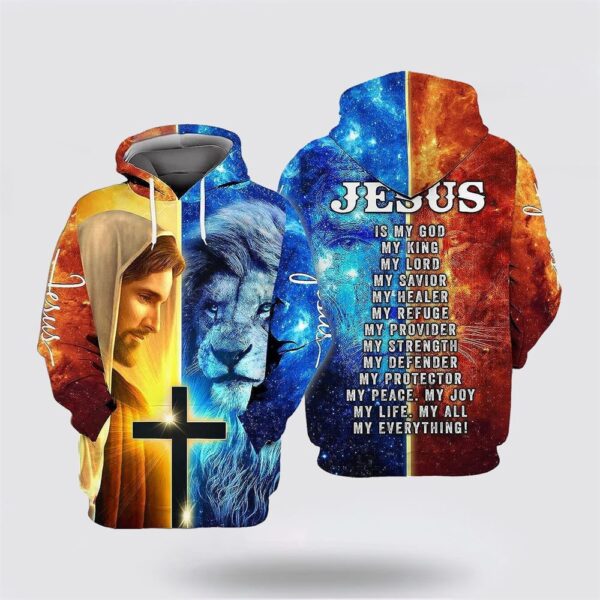Red And Blue Jesus Is my God My King And My Lord All Over Print Hoodie, Christian Hoodie, Bible Hoodies, Scripture Hoodies