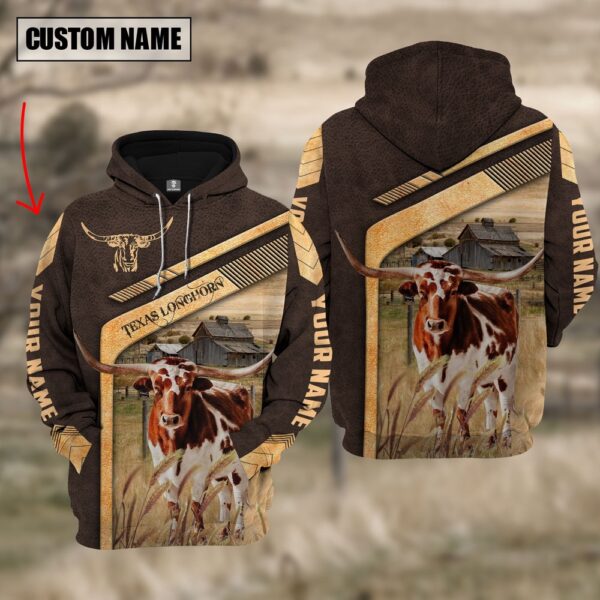 Texas Longhorn On The Meadow Custom Name Hoodie, Farm Hoodie, Farmher Shirt