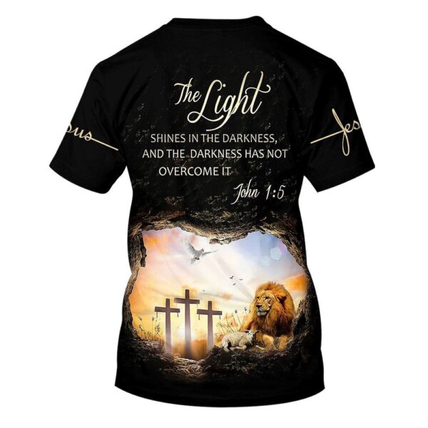 The Light Shines In The Darkness Lion Cross 3D T Shirt, Christian T Shirt, Jesus Tshirt Designs, Jesus Christ Shirt
