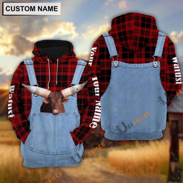 Watusi Red Jeans Pattern Personalized Name 3D Hoodie, Farm Hoodie, Farmher Shirt