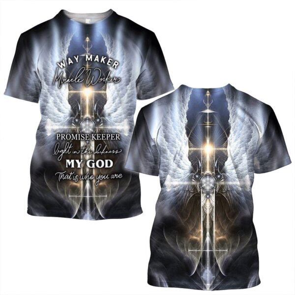Way Marker Cross With Wings Jesus Unisex 3D T Shirt, Christian T Shirt, Jesus Tshirt Designs, Jesus Christ Shirt