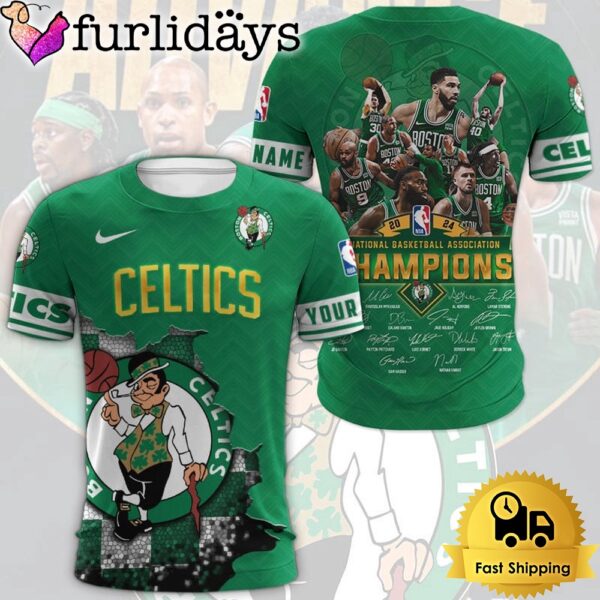Boston Celtics 2024 NBA Finals Champions Signature All Over Print T-Shirt