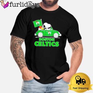 Boston Celtics Basketball Snoopy Dog Driving Car T-Shirt
