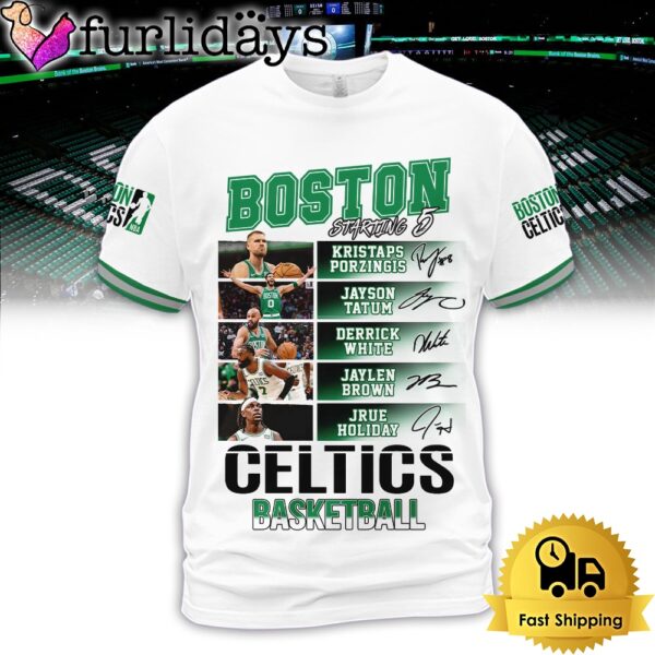 Boston Celtics Champions 2024 Starting 5 Player Signature All Over Print T-Shirt