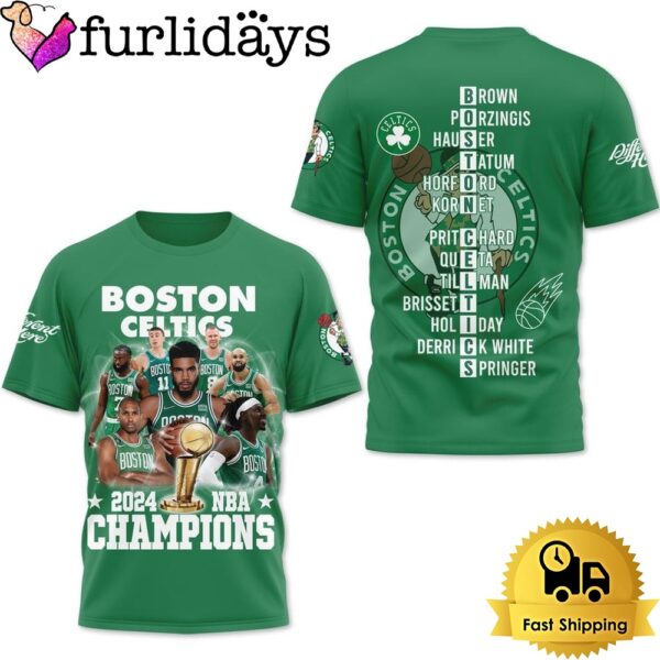 Boston Celtics NBA Champions 2024 Player List All Over Print T-Shirt