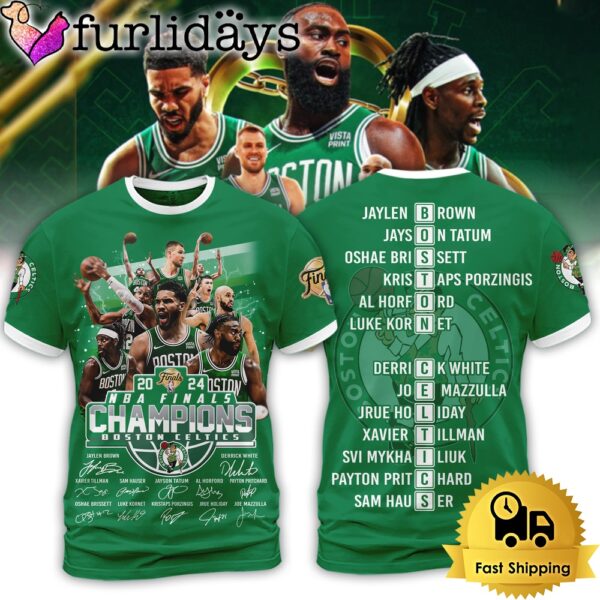 Boston Celtics NBA Finals Champions 2024 Signature All Over Print T-Shirt