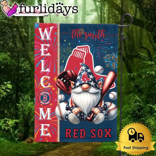 Custom Name MLB Boston Red Sox Gnomes 4th Of July Flag