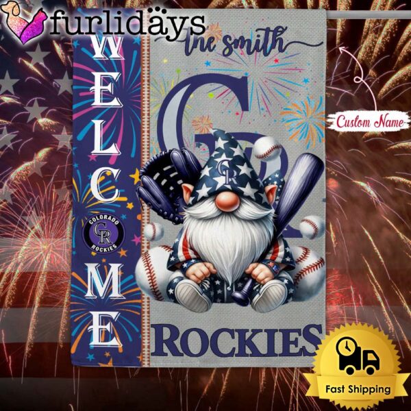 Custom Name MLB Colorado Rockies Gnomes 4th Of July Flag