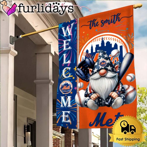 Custom Name MLB New York Mets Gnomes 4th Of July Flag